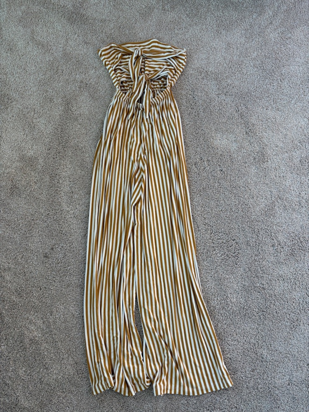 American Eagle Striped Strapless Wide-Leg Jumpsuit in Mustard, Ties in the back - Picture 2 of 2